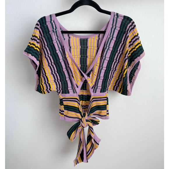 BCBGeneration Boho Crochet Wrap Top Small Multicolor Stripe Beach Resort Casual - Picture 4 of 9